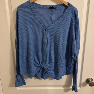 Out From Under Urban Outfitters Blue Button-Up Waffle Women's Top